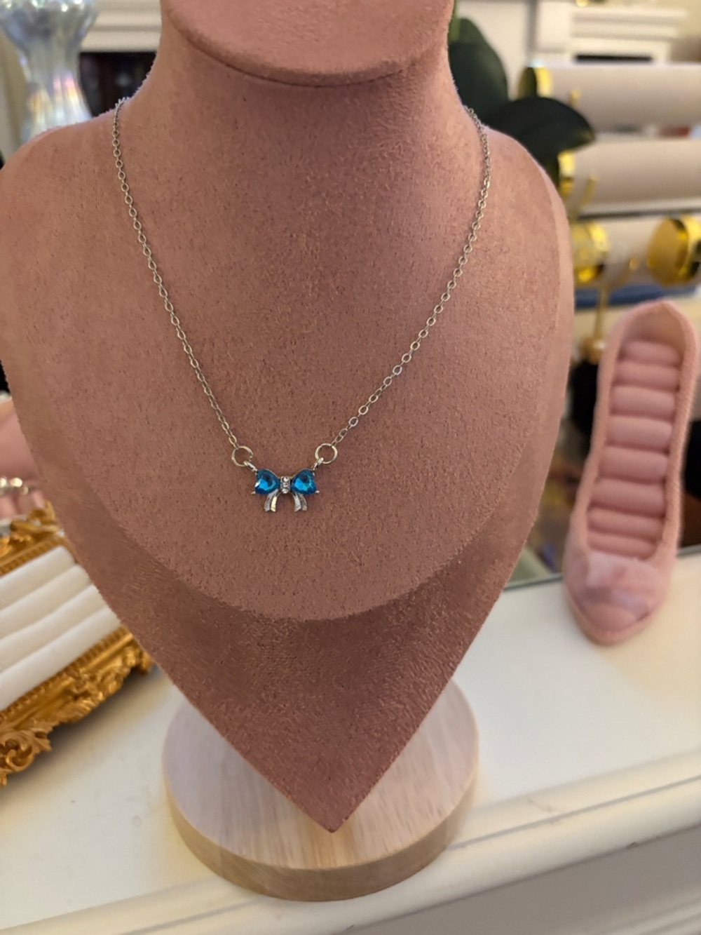 Blue Crystal Bow Necklace - Women Jewelry